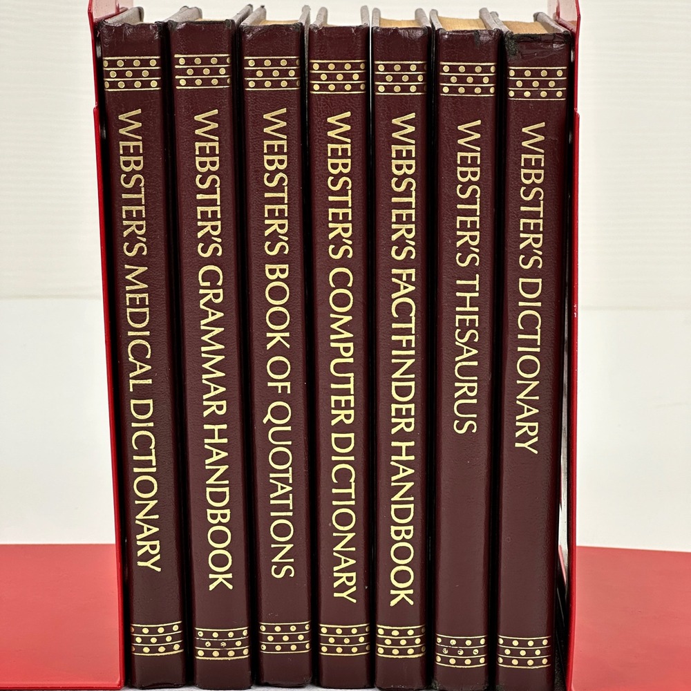 Websters Reference Library 7 Book Set Burgundy Faux Leather Dictionary Thesaurus